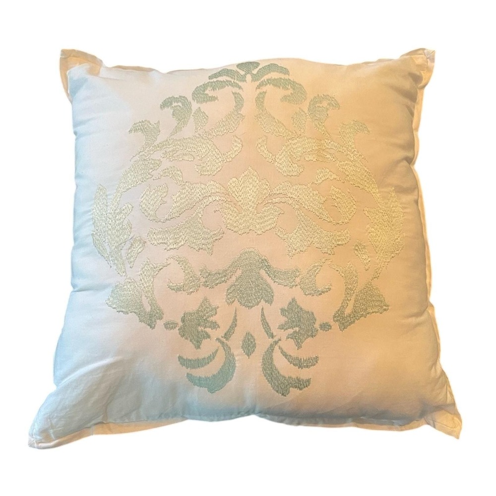 Unbranded Damask Medallion Throw Pillow White Sage Green Excellent Embroidered